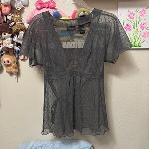 New York & Company y2k mesh short sleeve tie top Size small